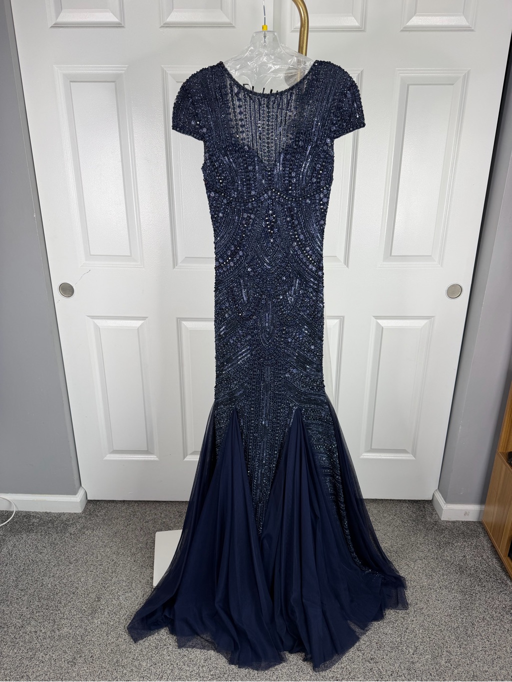 Sherri Hill 51426 Size 4 Nwt Navy Beaded Mermaid Evening Gown Formal Prom Dress — image 2 of 8